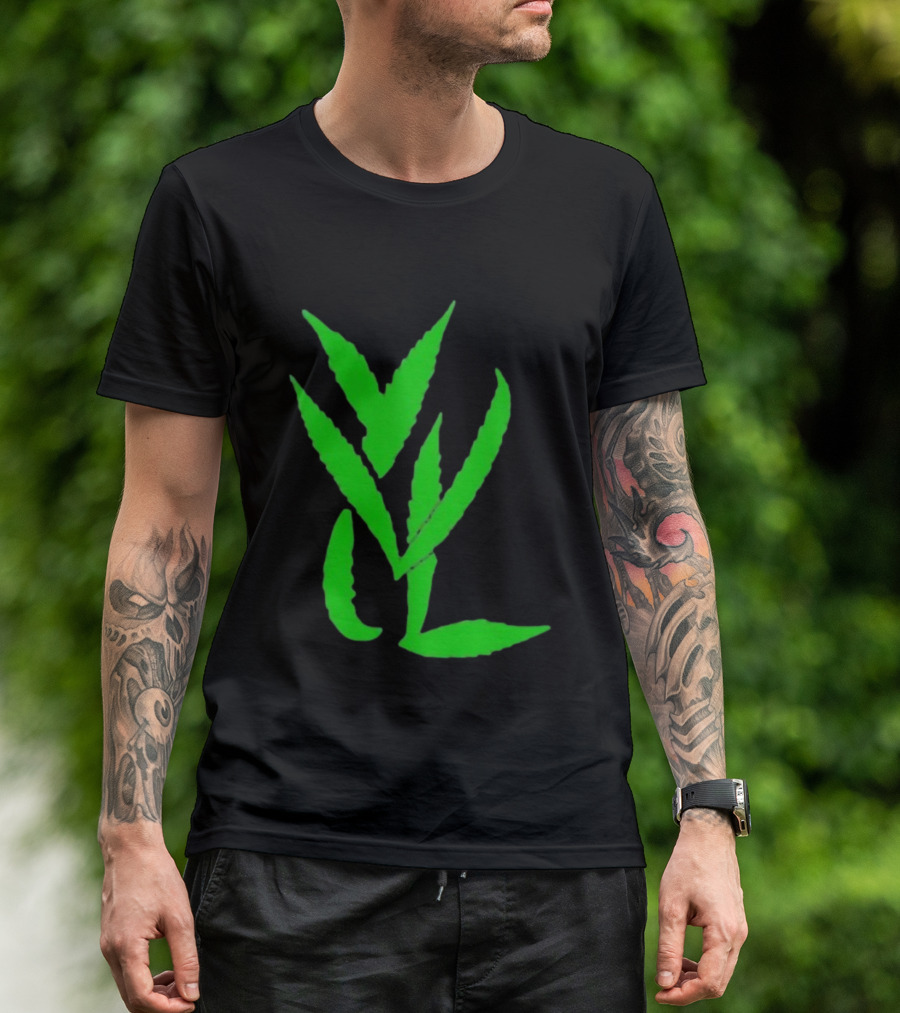 Trimset Green Leaf Symbol On Black T-Shirt