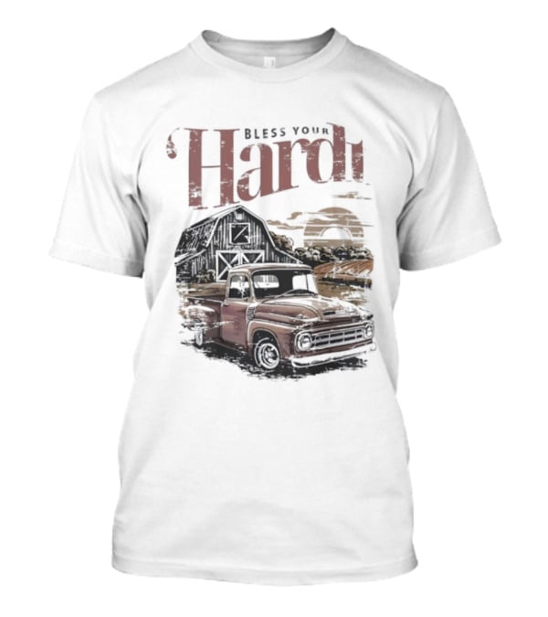 Bless Your Hardt Vintage Truck Barn Sunset Scene T-Shirt