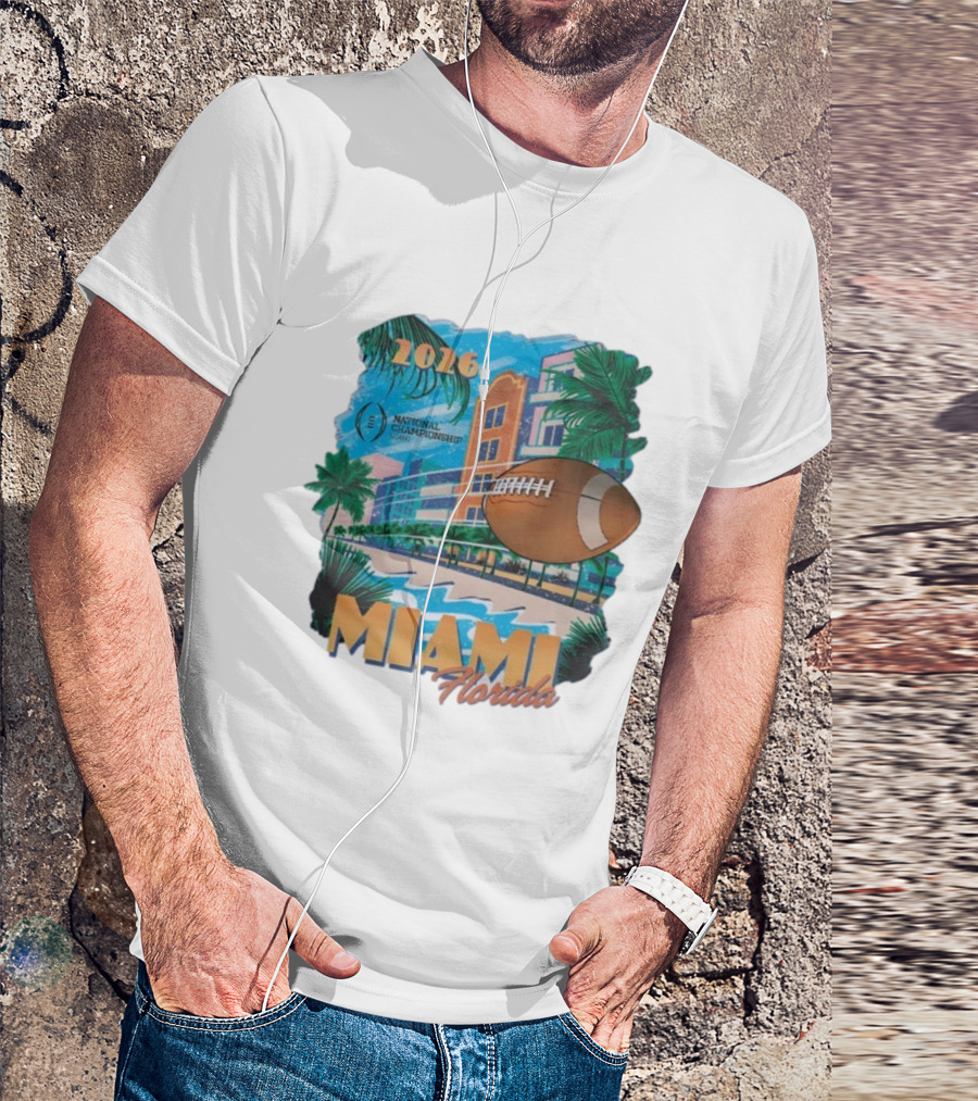 College Football Playoff National Championship 2026 Miami Florida Scenic Palm Trees Football T-Shirt