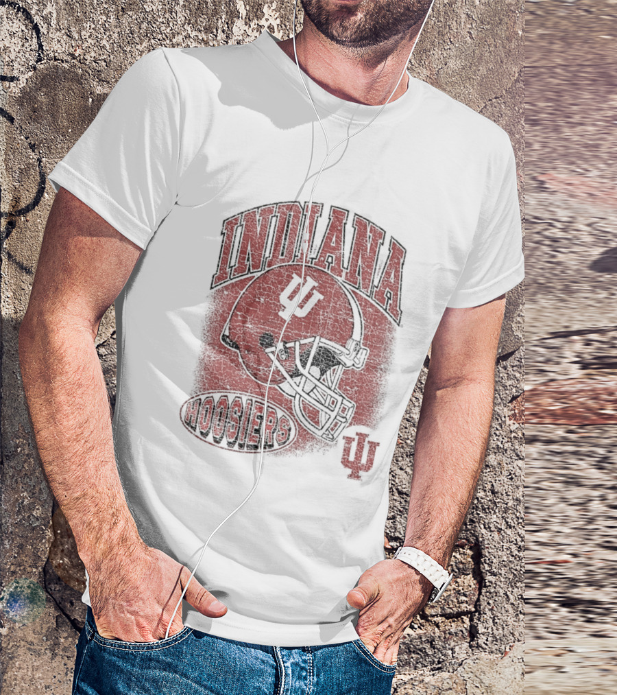 Indiana Hoosiers Vintage Football Helmet IU Curved Letters T-Shirt