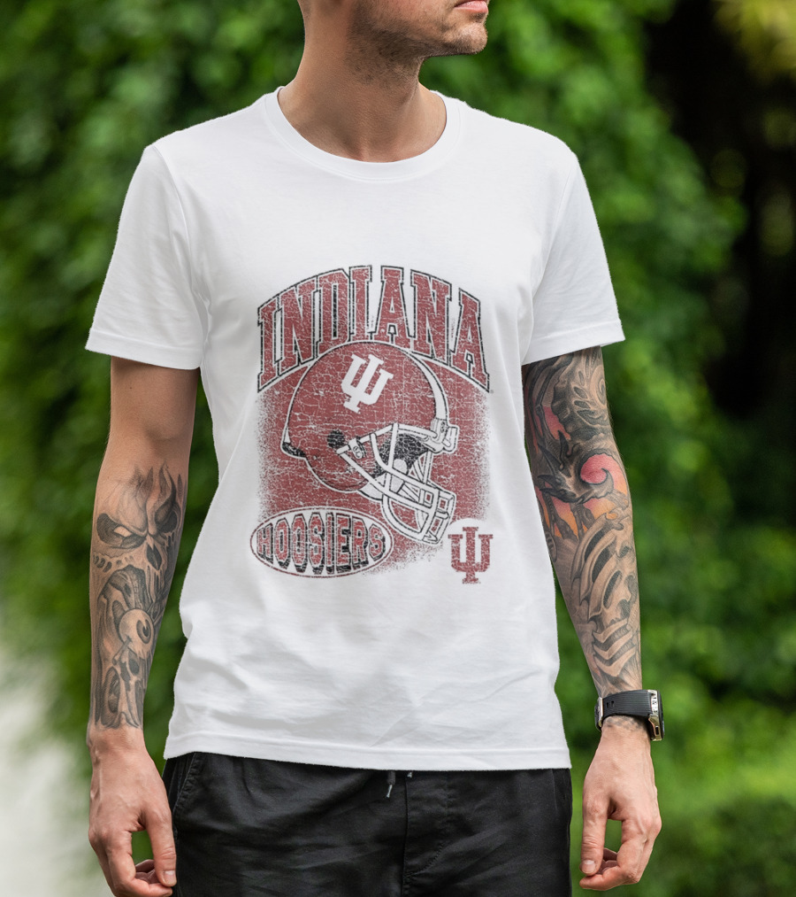 Indiana Hoosiers Vintage Football Helmet IU Curved Letters T-Shirt