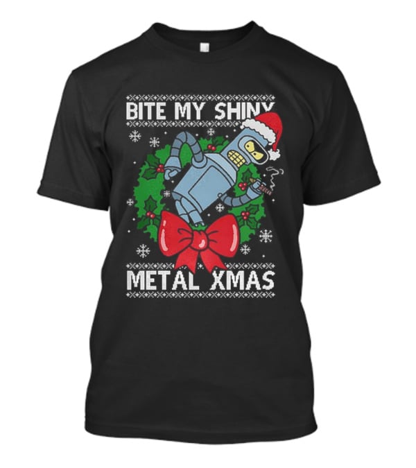 Bite My Shiny Metal Xmas Bender Ugly Christmas T-Shirt