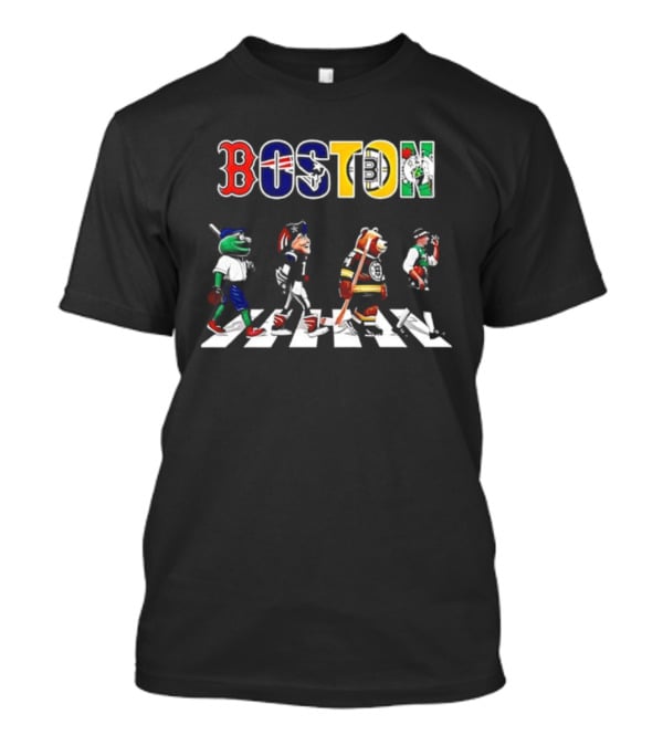 Boston Sports Red Sox Patriots Bruins Celtics Mascots Abbey Road T-Shirt
