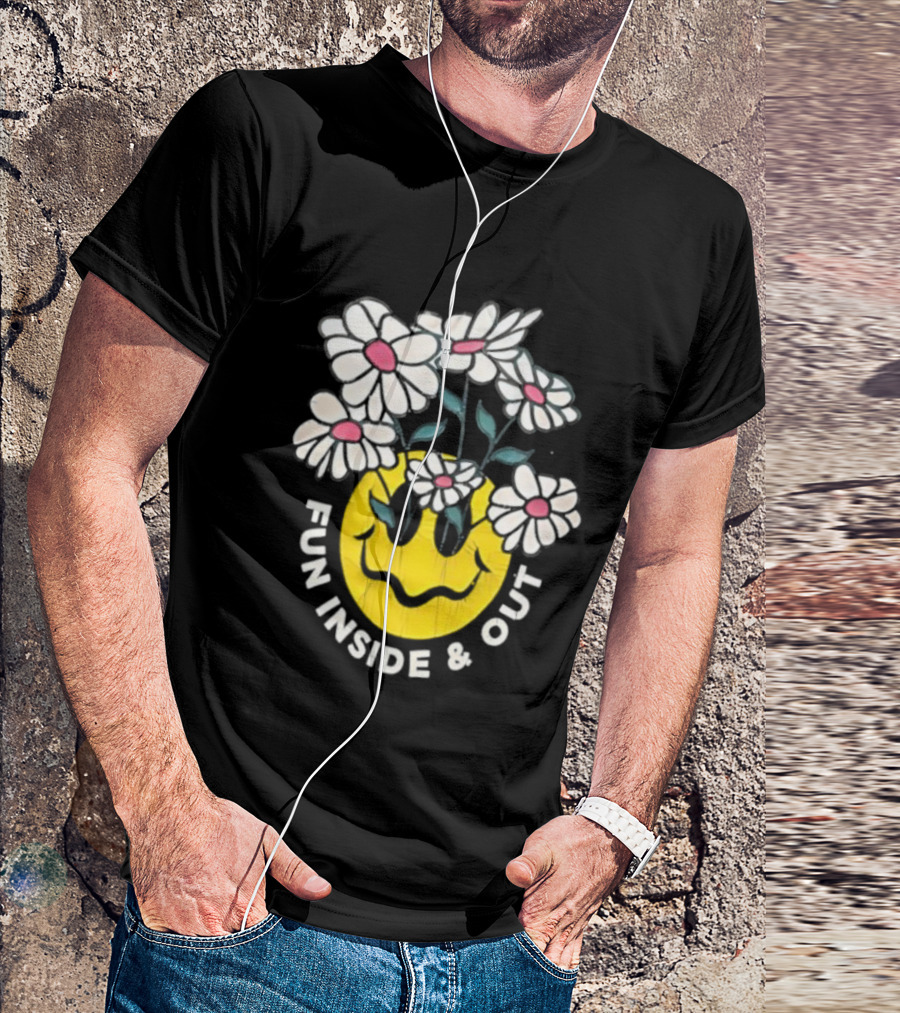 Fun Inside And Out Yellow Smiley Face With Daisies T-Shirt