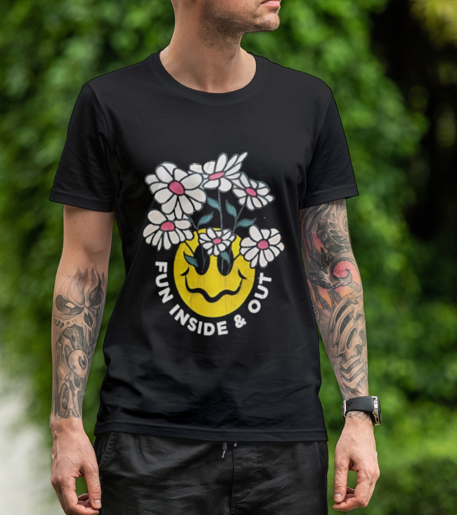 Fun Inside And Out Yellow Smiley Face With Daisies T-Shirt