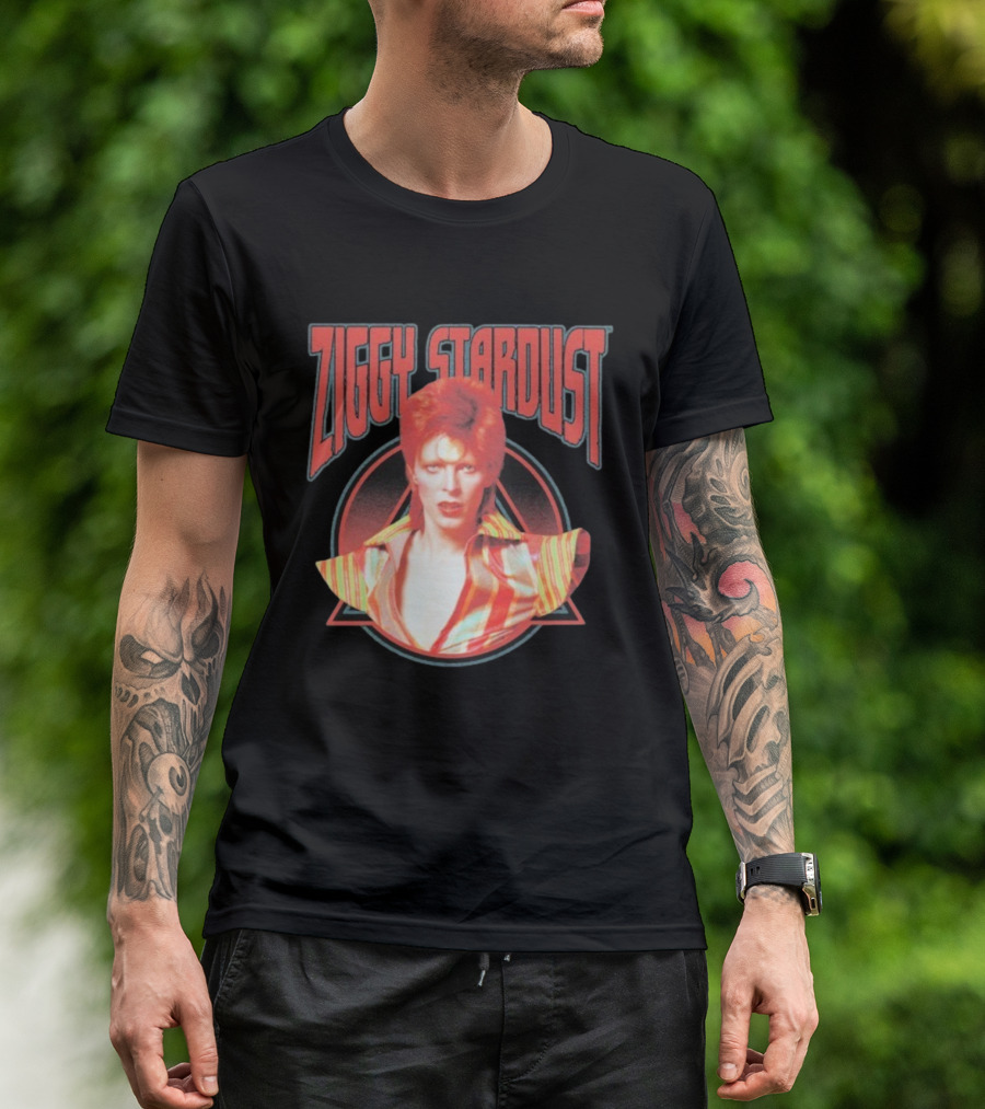 Ziggy Stardust David Bowie Iconic Image Red And Orange Striped Glam Rock Aesthetic T-Shirt