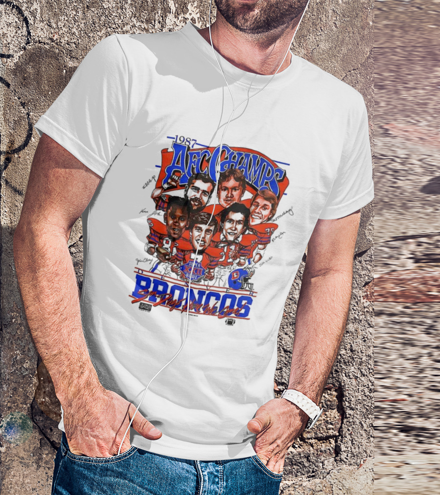 1987 AFC Champs Denver Super Bowl XXII Broncos Signature T-Shirt