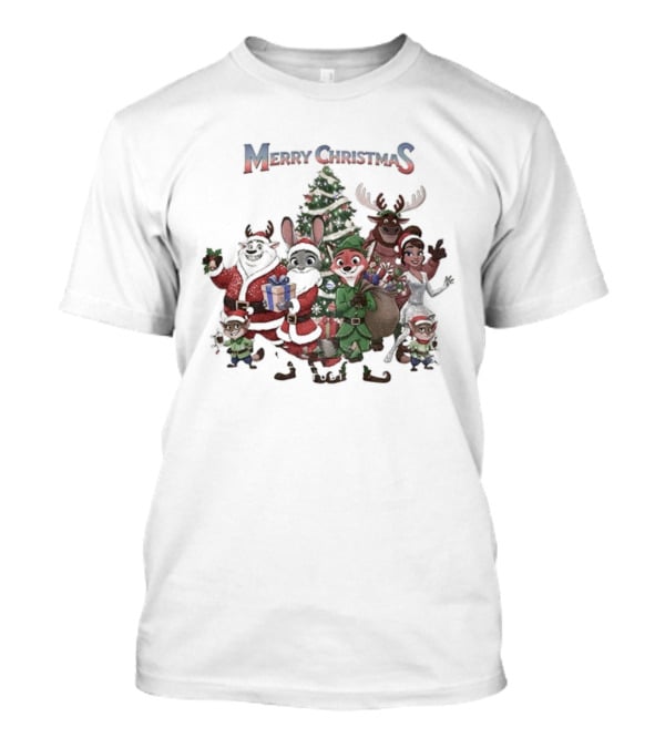 Judy Hopps Nick Wilde Merry Christmas Zootopia Holiday Friends Tree T-Shirt