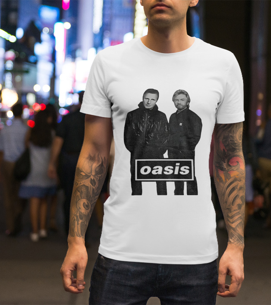 Liam Neeson Noel Edmonds Oasis Band Parody T-Shirt