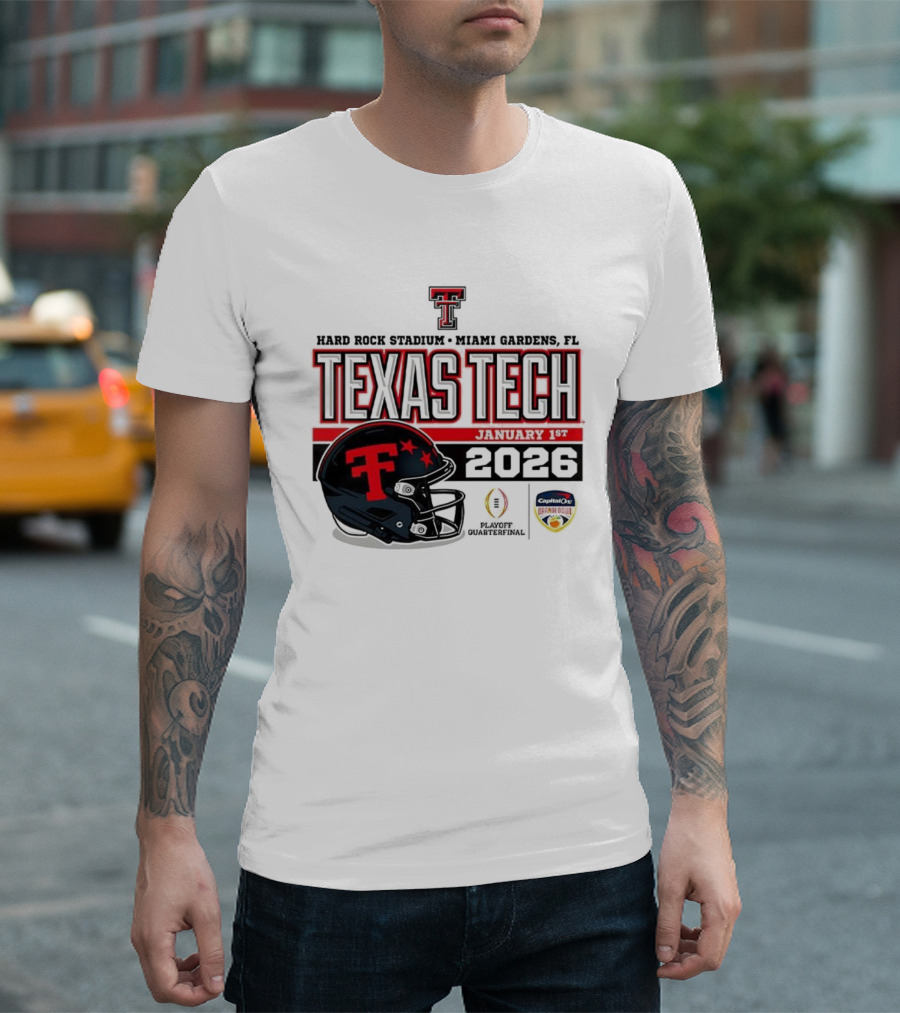 Texas Tech Red Raiders January 1 CFP Hard Rock Stadium College Football Playoff Helmet T-Shirt