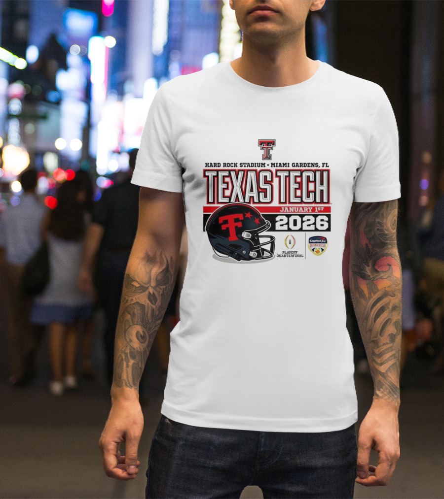 Texas Tech Red Raiders January 1 CFP Hard Rock Stadium College Football Playoff Helmet T-Shirt