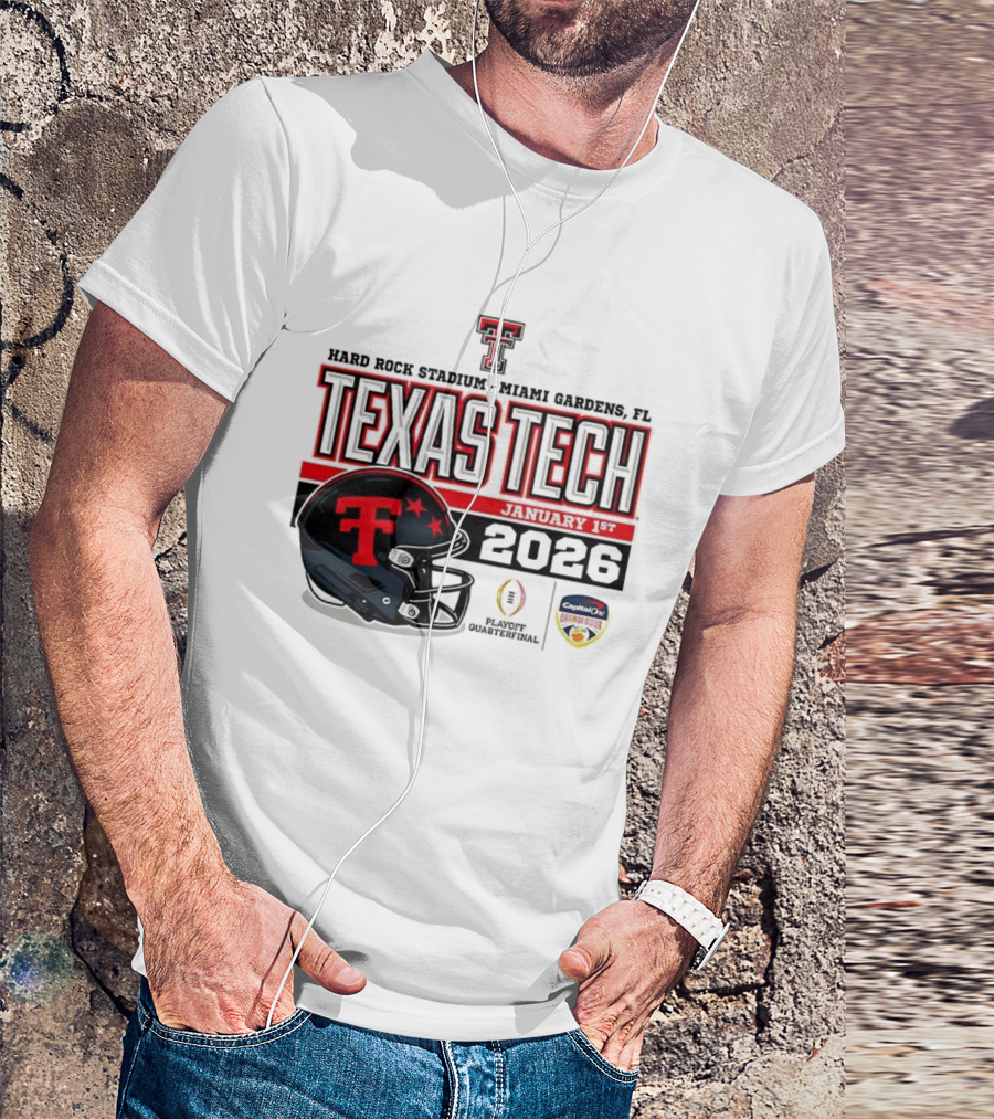 Texas Tech Red Raiders January 1 CFP Hard Rock Stadium College Football Playoff Helmet T-Shirt