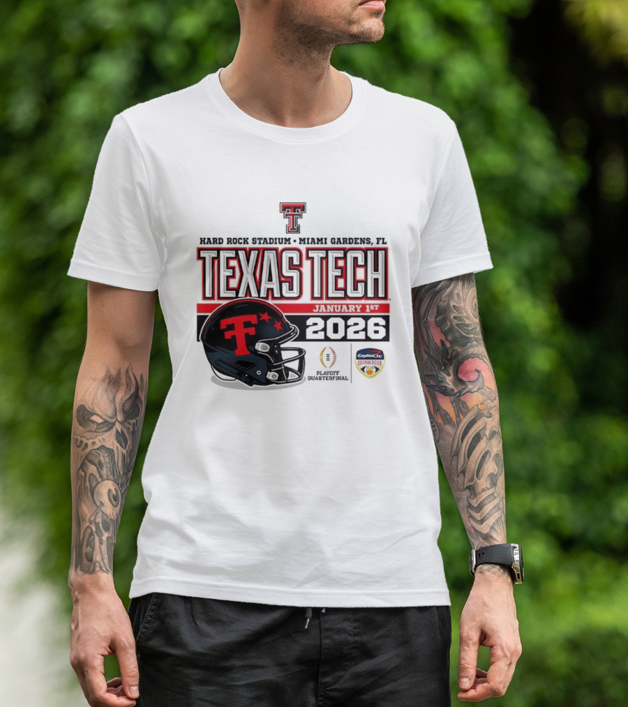 Texas Tech Red Raiders January 1 CFP Hard Rock Stadium College Football Playoff Helmet T-Shirt