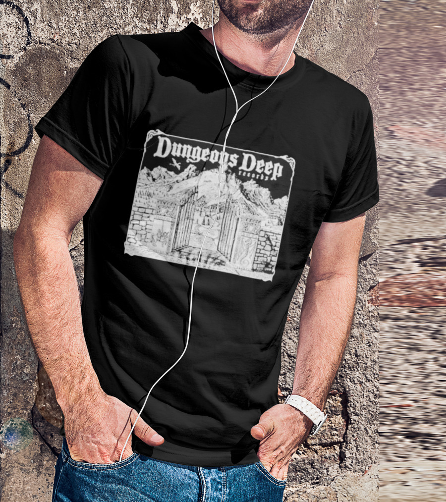 Dungeons Deep Records Fantasy Mountain Gate Adventure Scenic Landscape T-Shirt