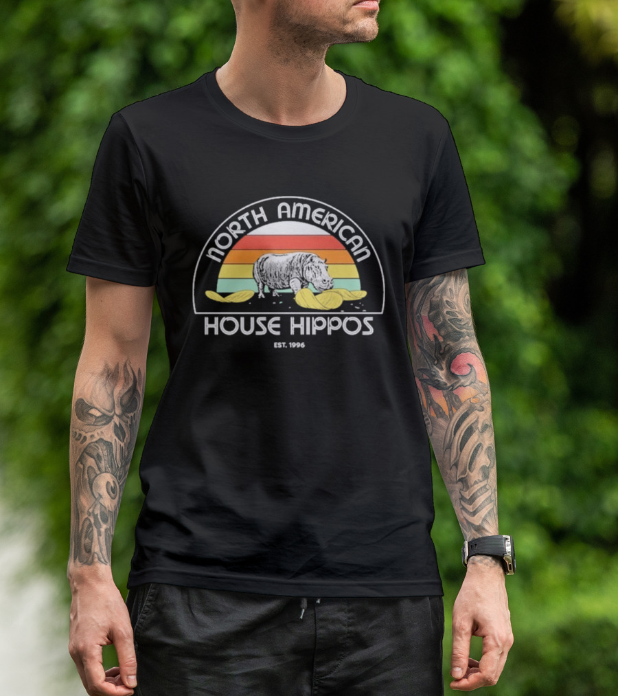 North American House Hippos Est 1996 Vintage Rainbow T-Shirt