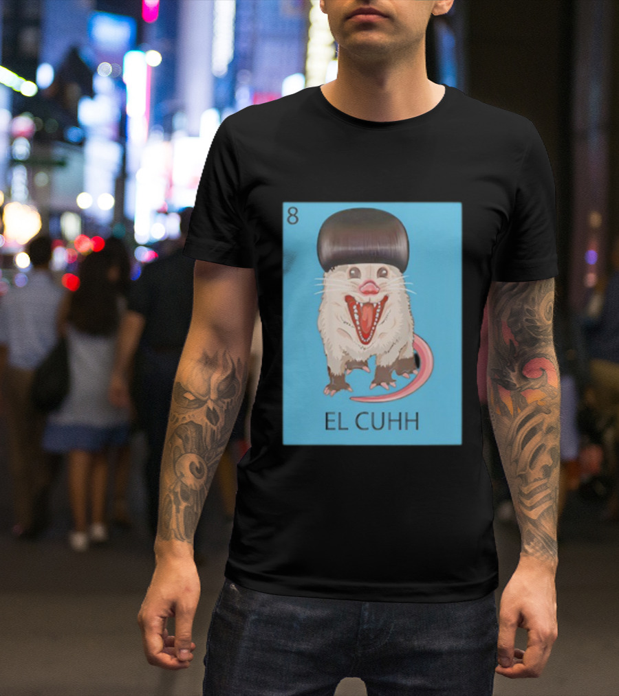 Takuache Loteria El Cuhh Card Number 8 Possum Art Cartoon Style T-Shirt