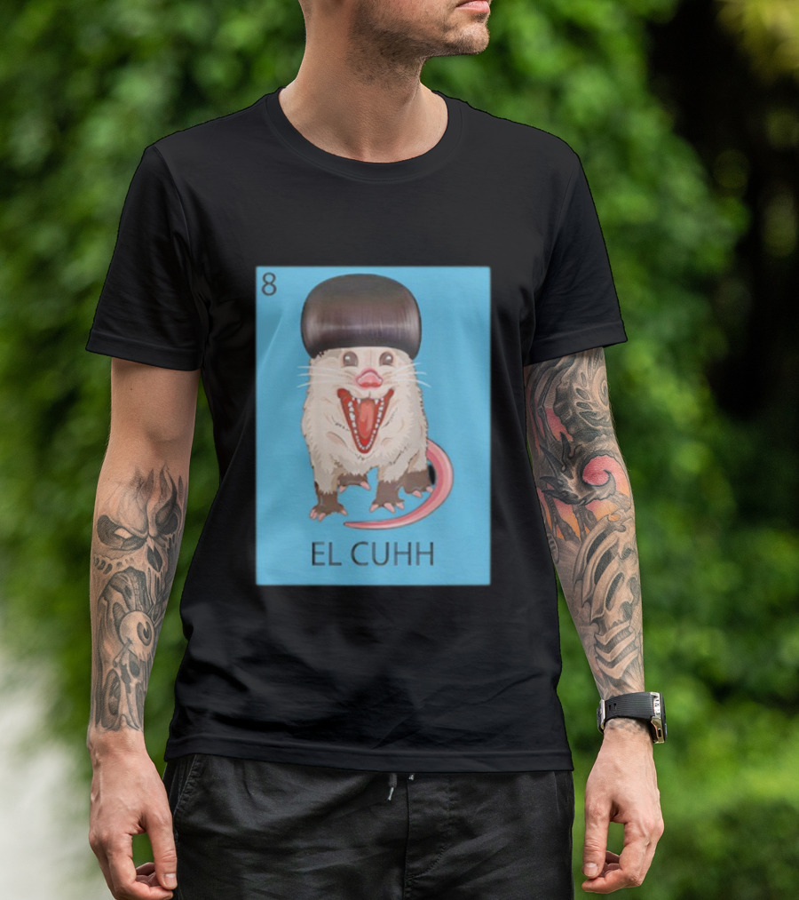 Takuache Loteria El Cuhh Card Number 8 Possum Art Cartoon Style T-Shirt