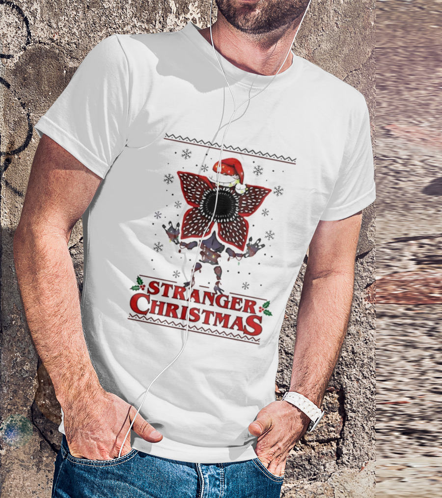Stranger Things Christmas Demogorgon Santa Hat Merry Upside Down Ugly Sweater T-Shirt