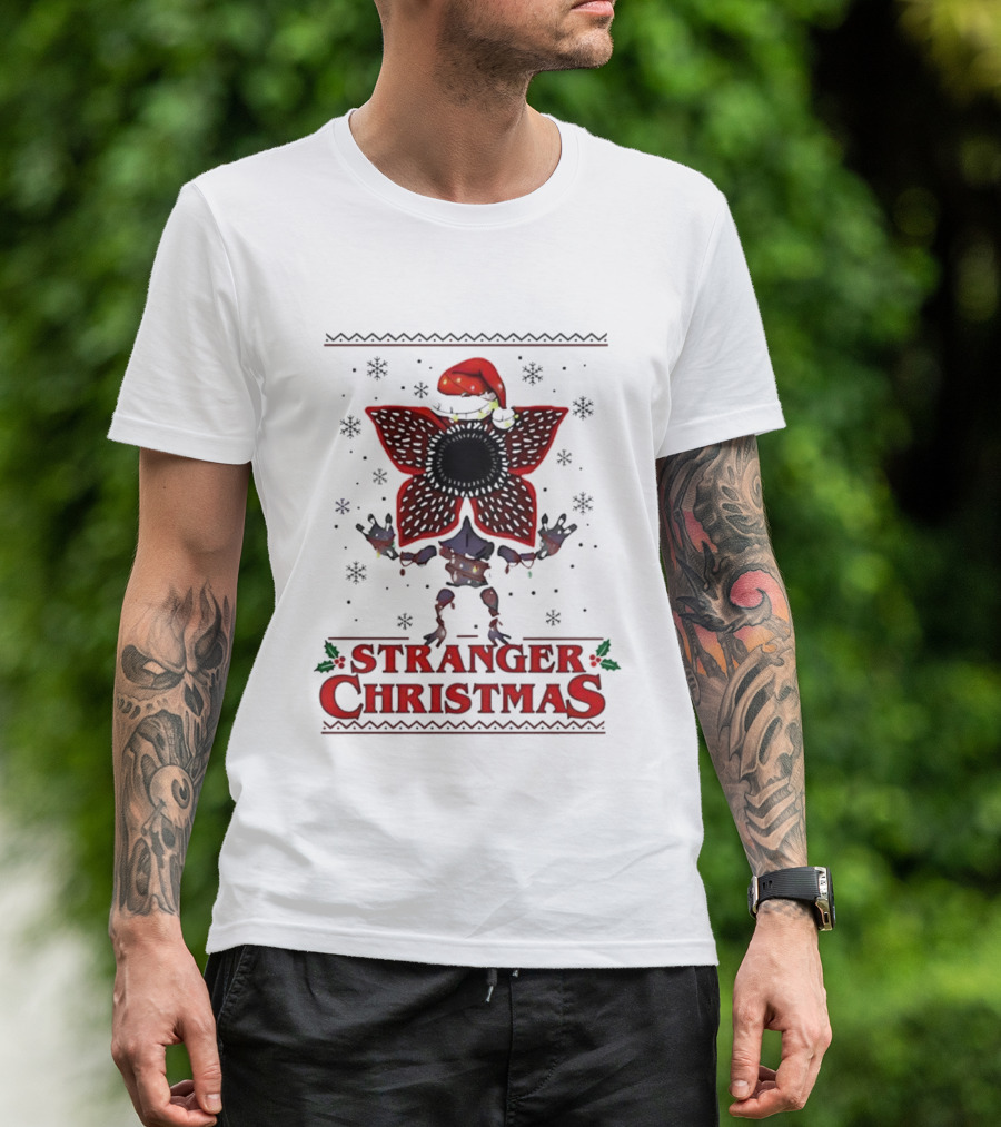 Stranger Things Christmas Demogorgon Santa Hat Merry Upside Down Ugly Sweater T-Shirt