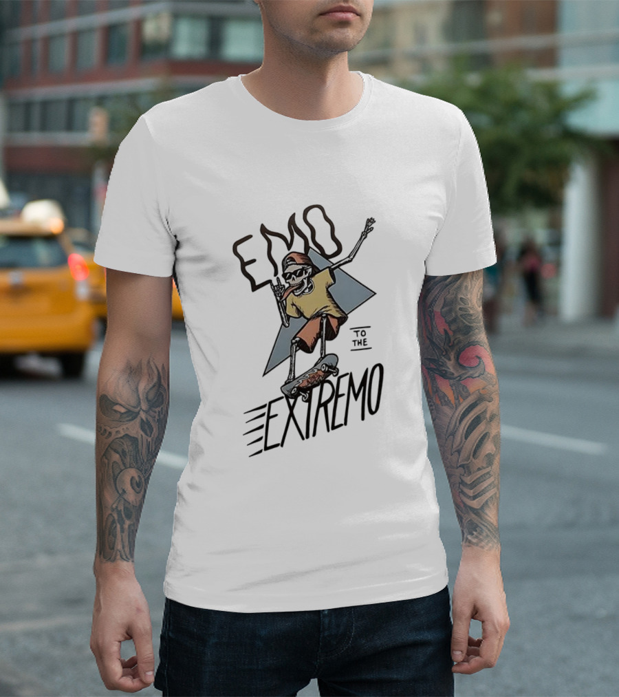 Emo Extremo Skeleton Skateboarder Graphic Tee T-Shirt