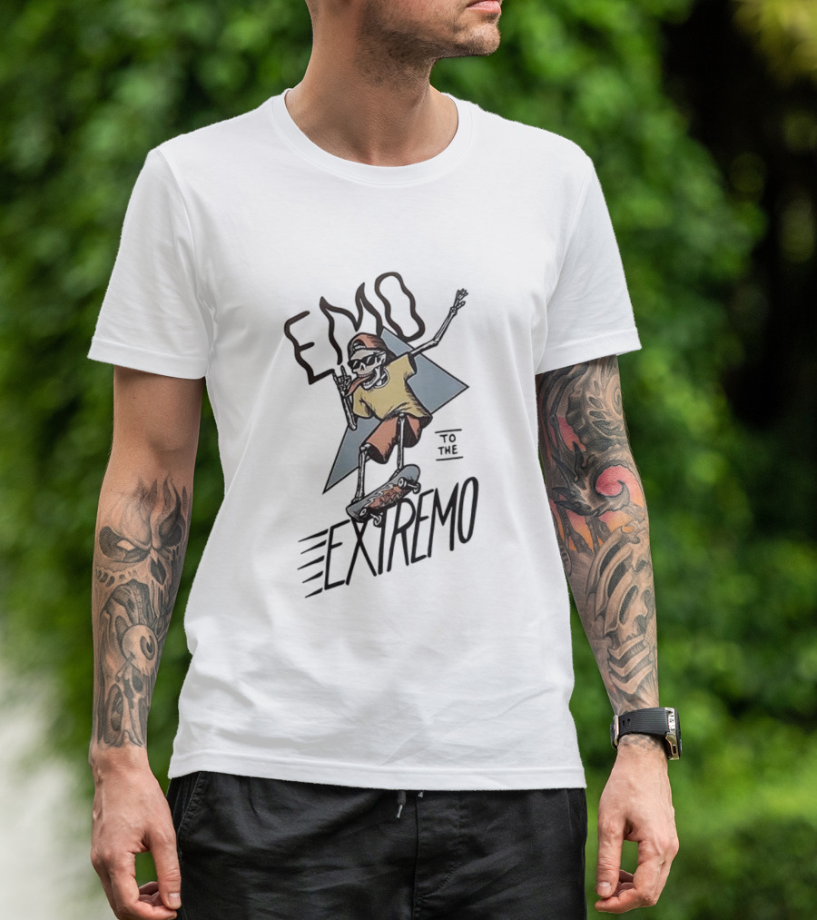 Emo Extremo Skeleton Skateboarder Graphic Tee T-Shirt
