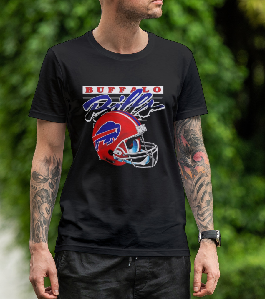 Buffalo Bills Gradient Alternate Helmet Team Title T-Shirt