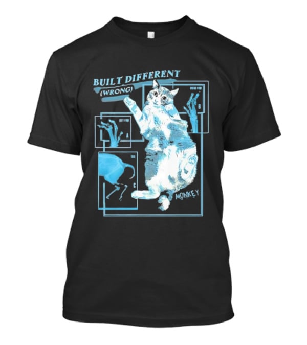Built Different Wrong Monkey Cat Blueprint Diagram T-Shirt