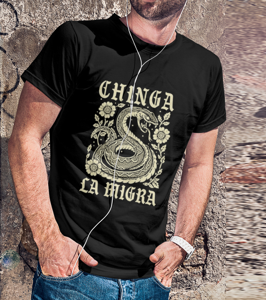 Chinga La Migra Snake Floral Motif T-Shirt