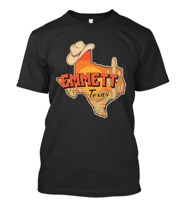 Emmett Texas Cowboy Hat Cactus Sunset Vintage Desert Scene T-Shirt