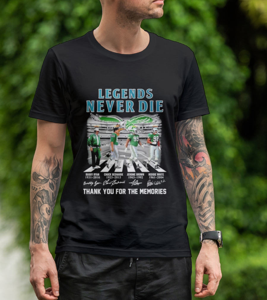 Legends Never Die Philadelphia Eagles Abbey Road Thank You For The Memories Signatures T-Shirt