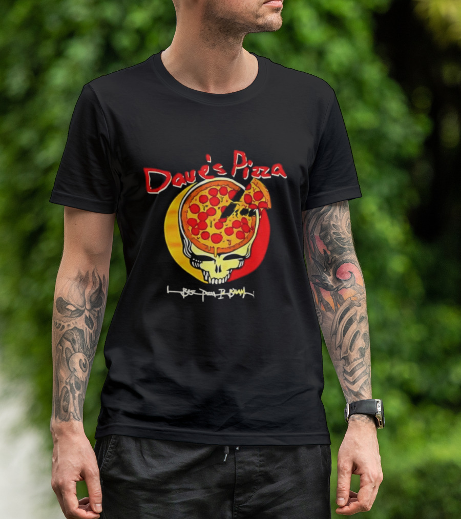 Dave's Pizza Skull Grateful Dead Vs Classic Pizza Logo Mashup T-Shirt