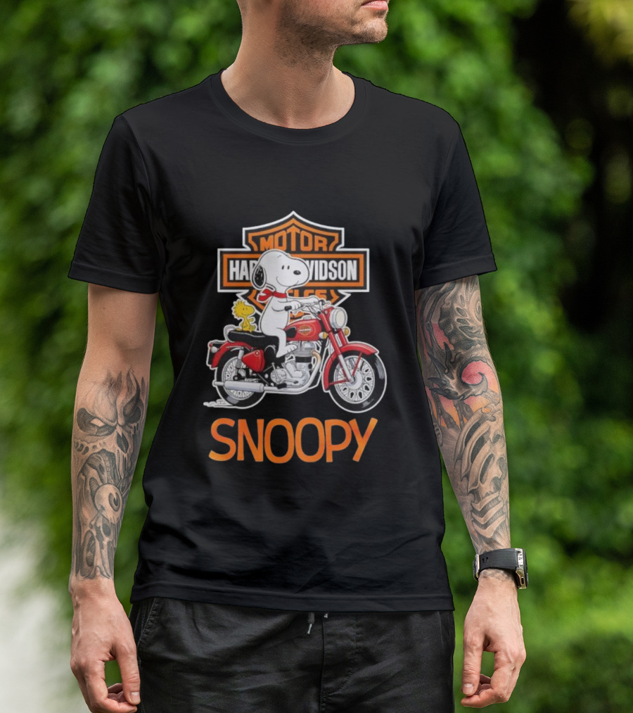 Snoopy Woodstock Riding Harley-Davidson Red Motorcycle T-Shirt