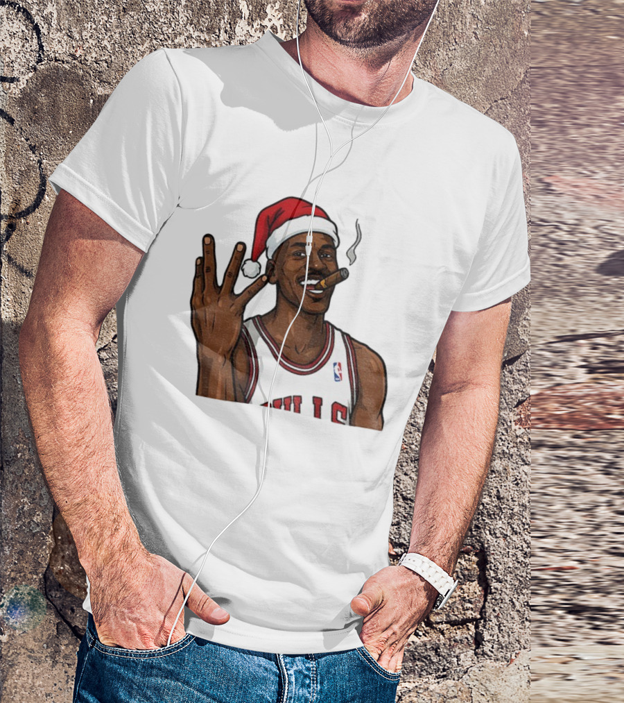 Michael Jordan Chicago Bulls Christmas Smoking Cigar Santa Hat T-Shirt