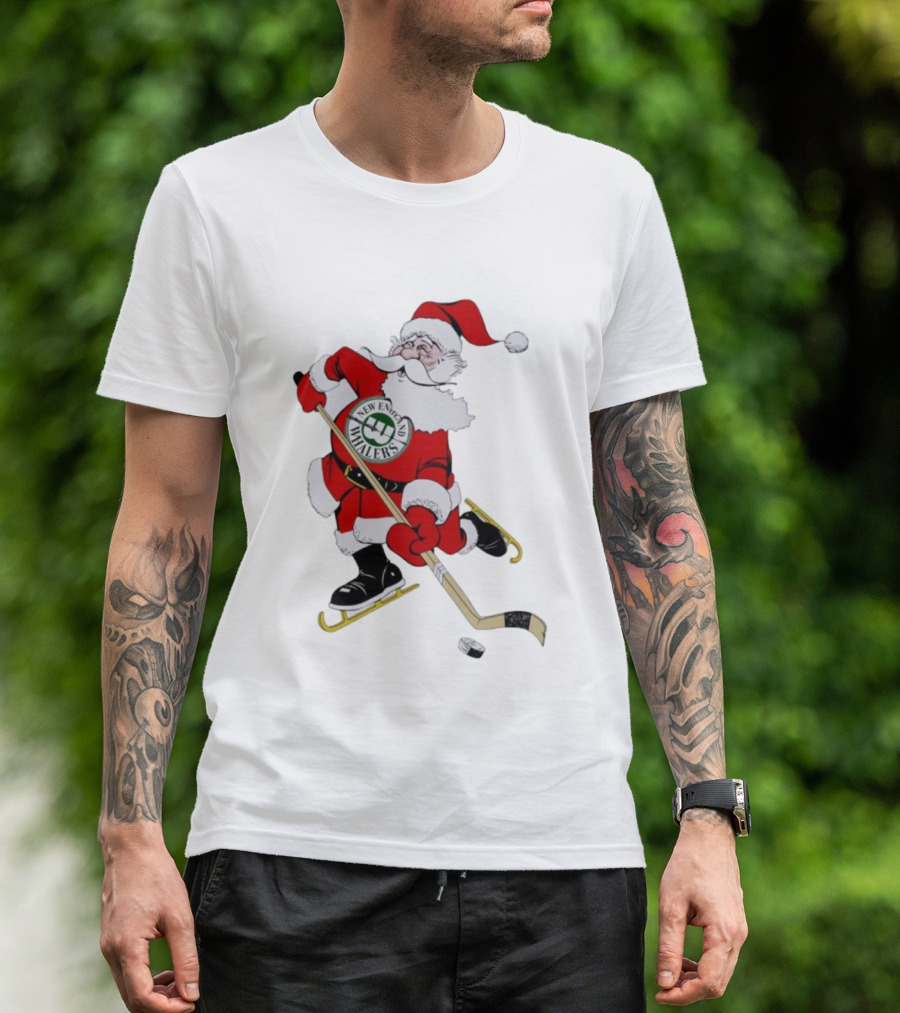 New England Whalers Santa Christmas Hockey Skating Holiday T-Shirt