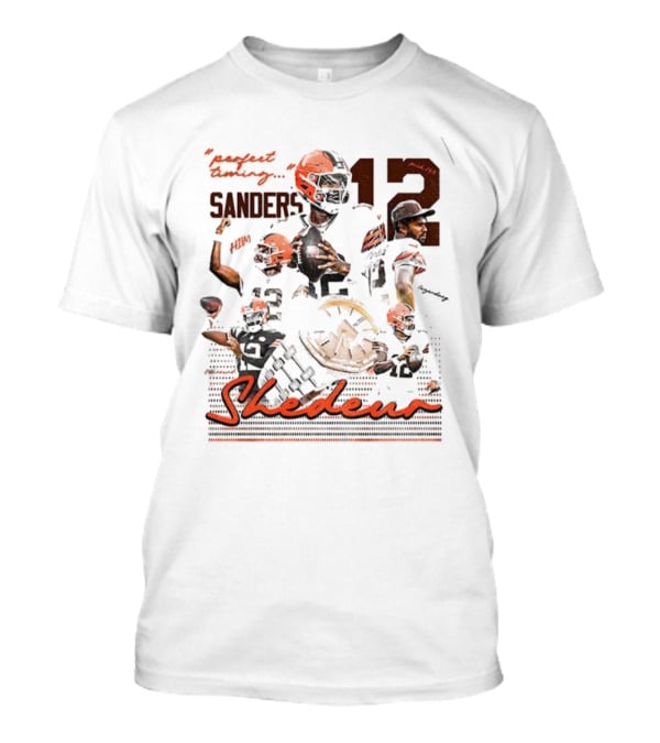 Shedeur Sanders 12 Perfect Timing Cleveland Browns NFL Football 2025 T-Shirt
