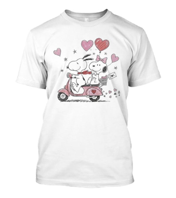 Snoopy Peanuts Valentine's Day Hearts Romantic Scooter Celebration T-Shirt