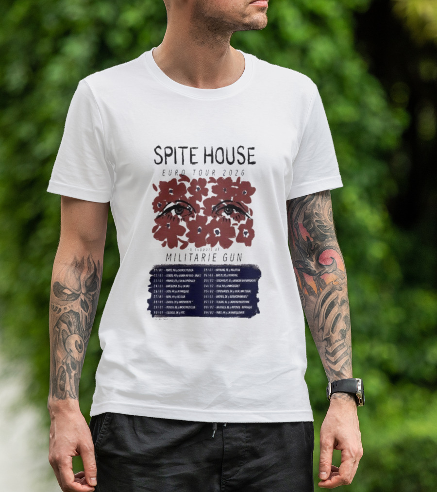 Spite House Militärie Gun Euro Tour 2026 Eyes And Flowers T-Shirt