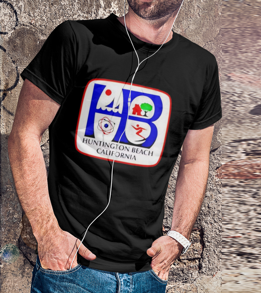 Huntington Beach California HB Surf City Skateboarding Waves Icons T-Shirt