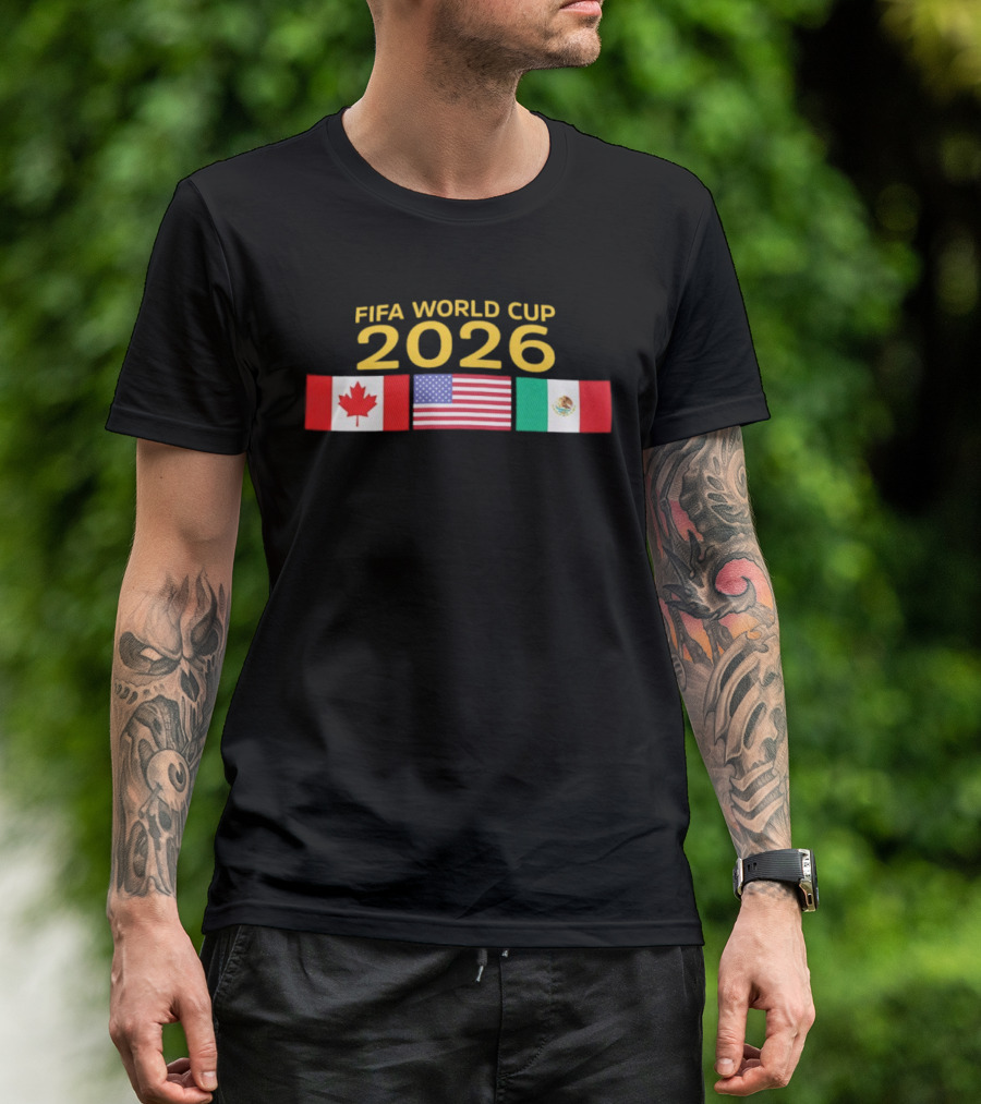 FIFA World Cup 2026 Canada USA Mexico Flags T-Shirt