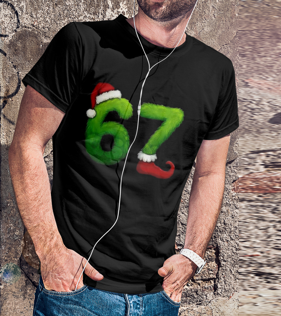 Gen Z Meme 67 Santa Hat Grinch Feet Christmas T-Shirt
