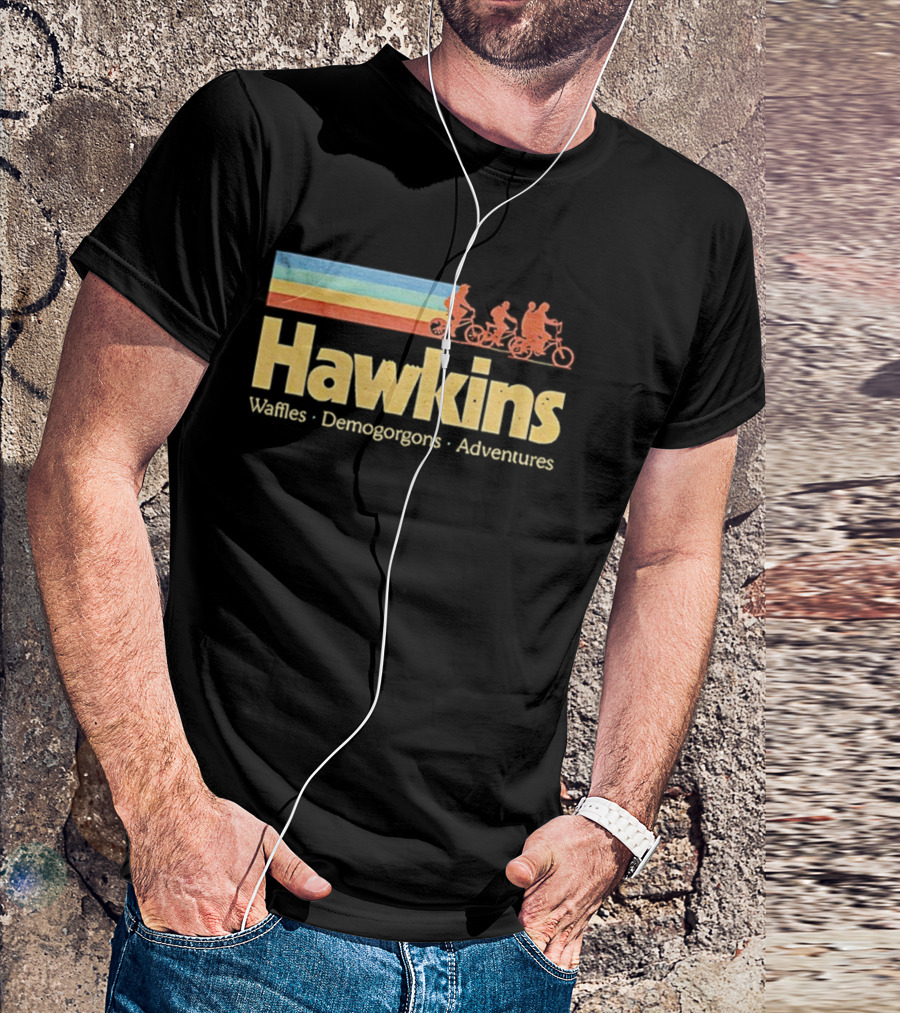 Hawkins Waffles Demogorgons Adventures Retro Stripe Bike Riders T-Shirt