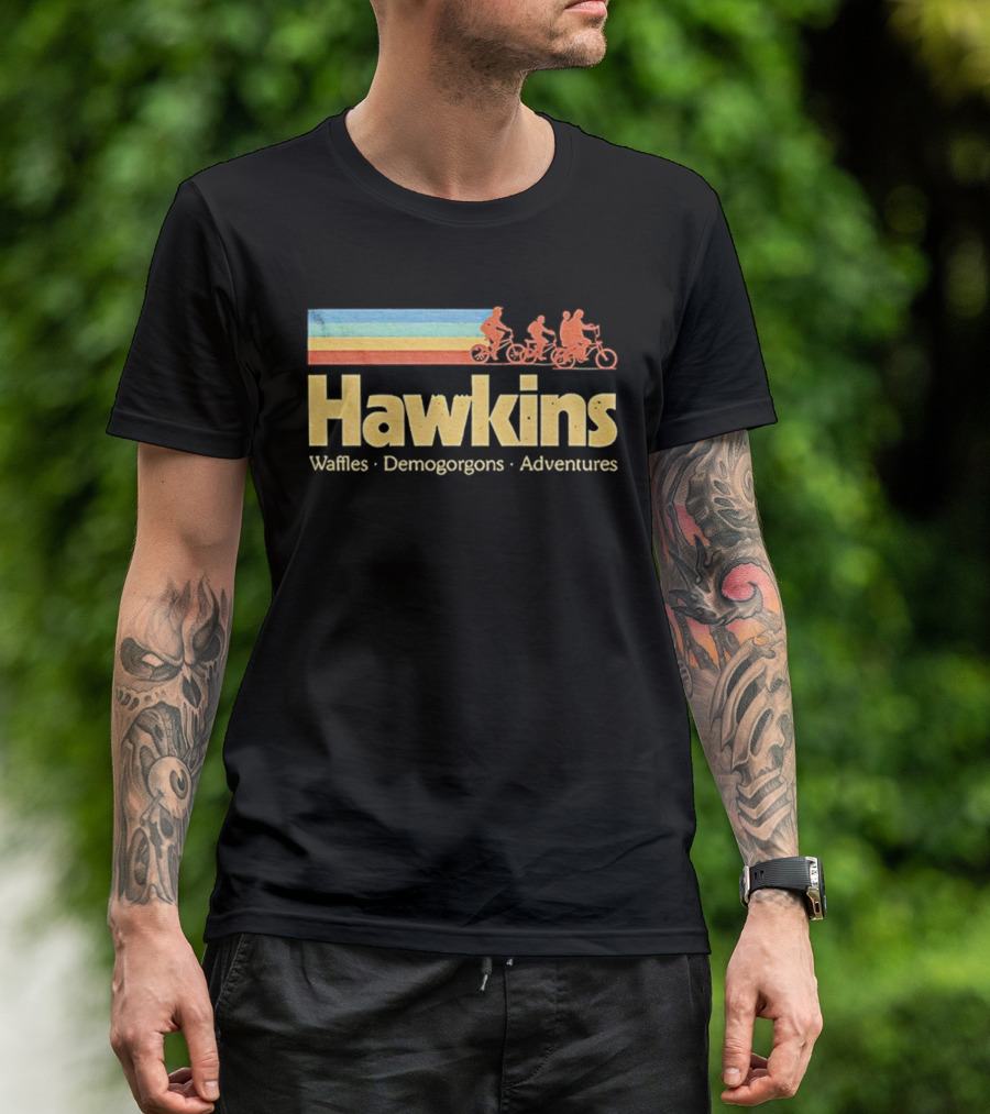 Hawkins Waffles Demogorgons Adventures Retro Stripe Bike Riders T-Shirt