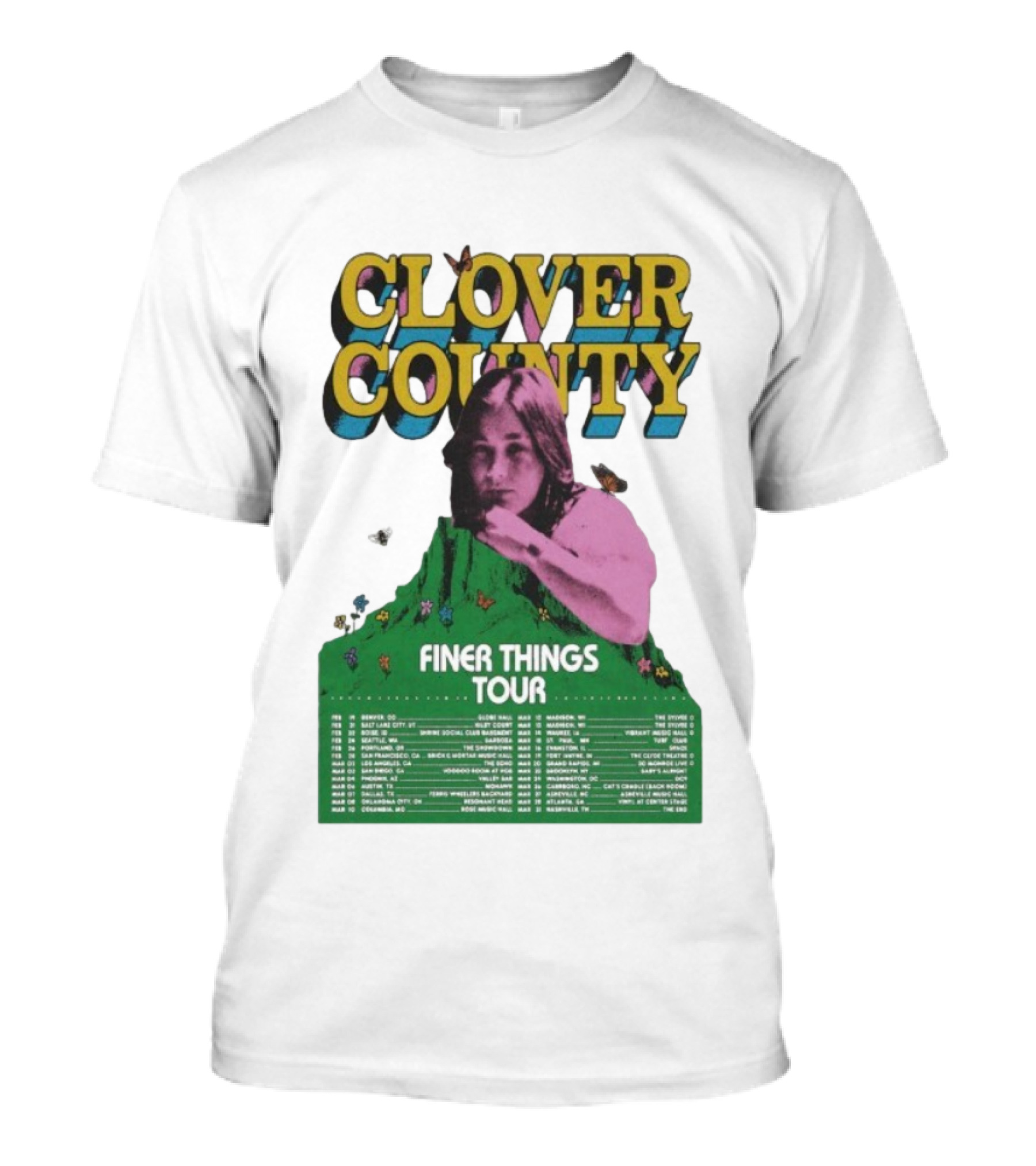 Clover County Finer Things Tour 2026 Vintage Art With Pink And Green Aesthetic T-Shirt