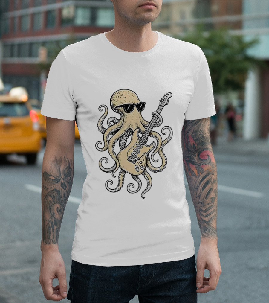 Cool Octopus With Guitar And Sunglasses Meme T-Shirt