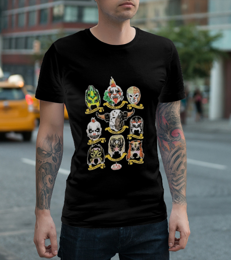 AAA Luchadores Masks El Hijo Del Tirantes La Hiedra Pentagón Jr Psycho Clown T-Shirt