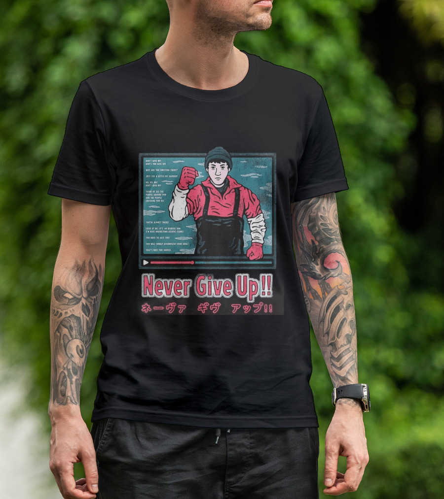 Never Give Up Matsuoka Shuzo Motivational Cartoon Japanese T-Shirt