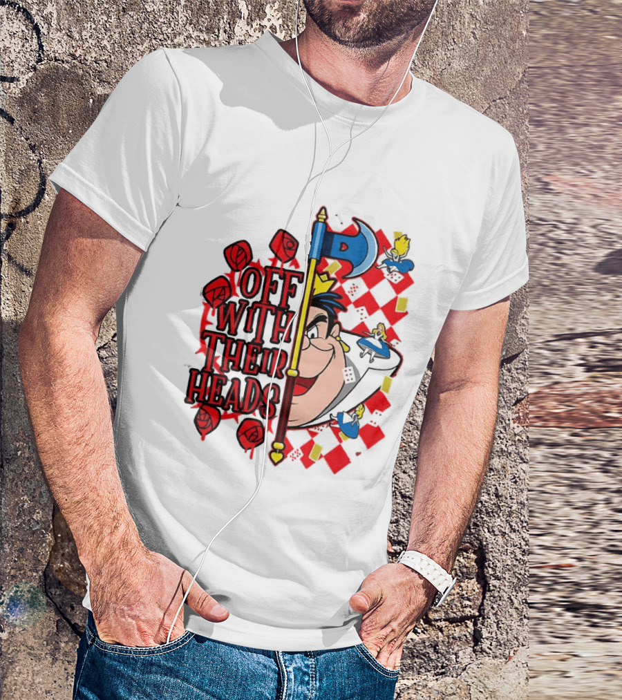 Off With Their Heads Queen Hearts Alice In Wonderland Axe Chessboard Cartoon T-Shirt