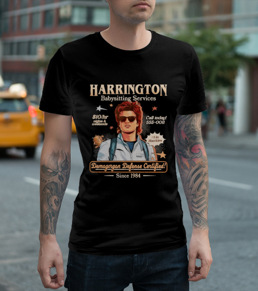 Harrington Babysitting Services Demogorgon Defense Certified Since 1984 Stranger Things Dustin Hawkins T-Shirt