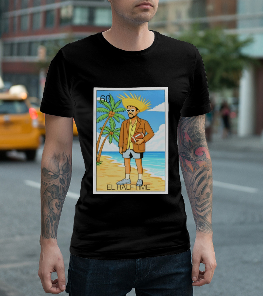 El Halftime Bad Bunny Loteria Card Beach T-Shirt