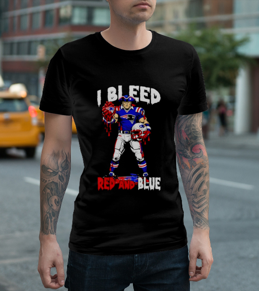 New England Patriots I Bleed Red And Blue NFL Fans Patriots Logo Football Player T-Shirt